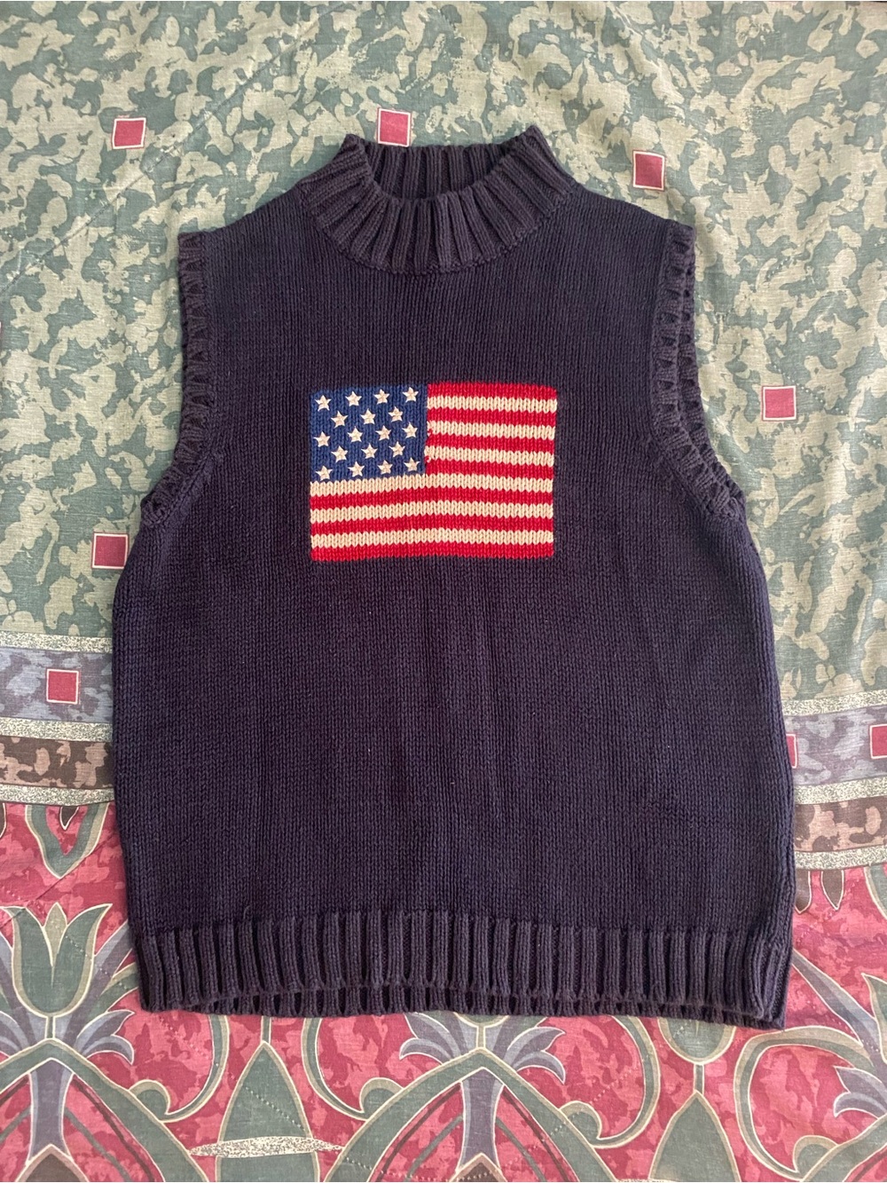 Men's Navy Knit Sweater Vest with US Flag